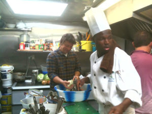 Jamie Oliver with Chef at Rice and Things Jamaican Restaurant, Bristol